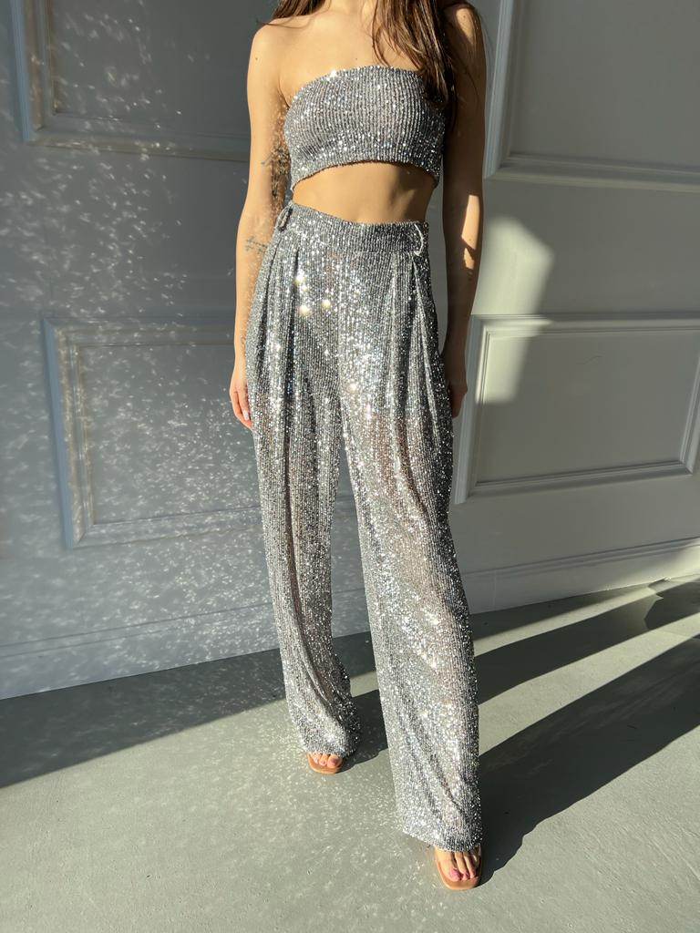 Silver Sequin Flared Trousers by TOM FORD on Sale